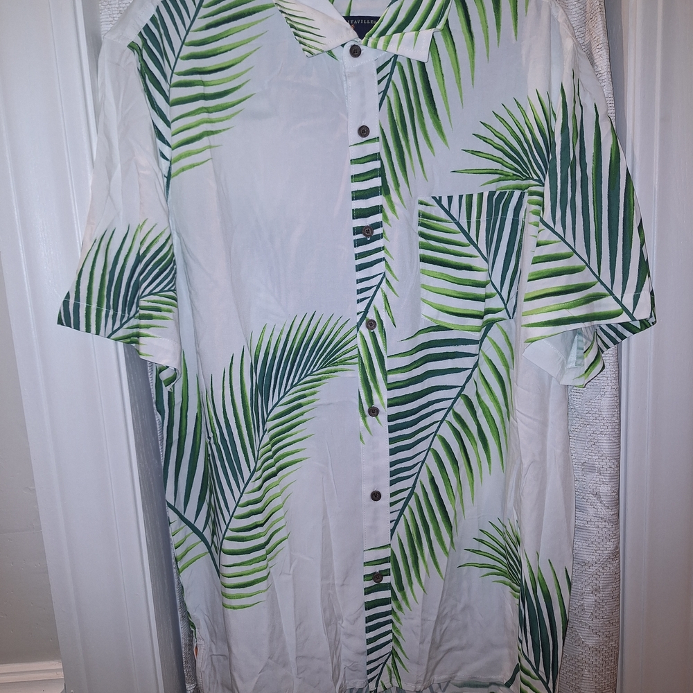 Margaritaville Green and White Casual Button Down Shirt